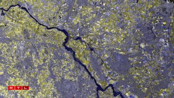 Satellitte-Foto vun Iwwerschwemmunge vun der Elbe an Däitschland 2006.