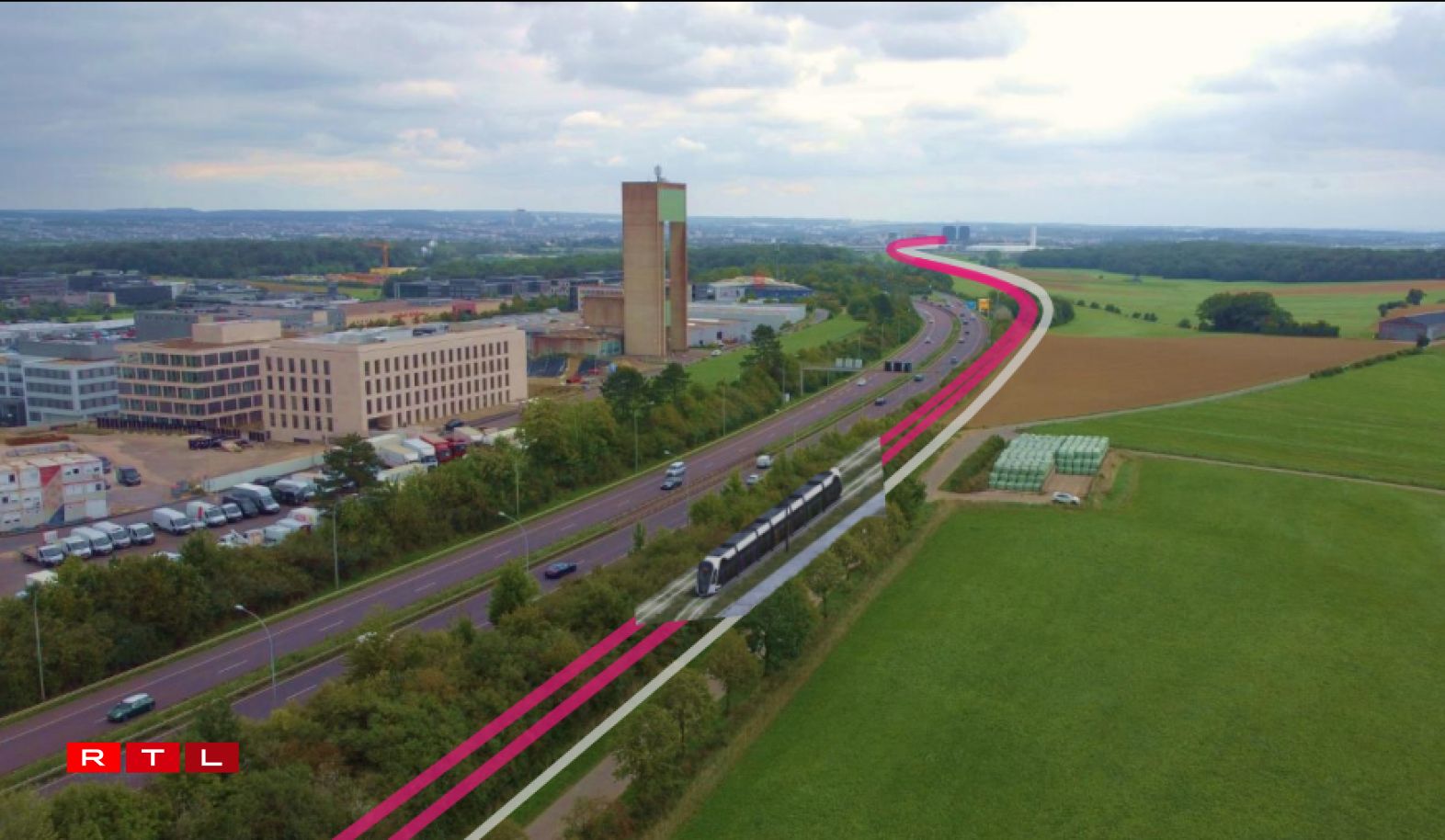 Une illustration du futur tram rapide entre Luxembourg et Esch.