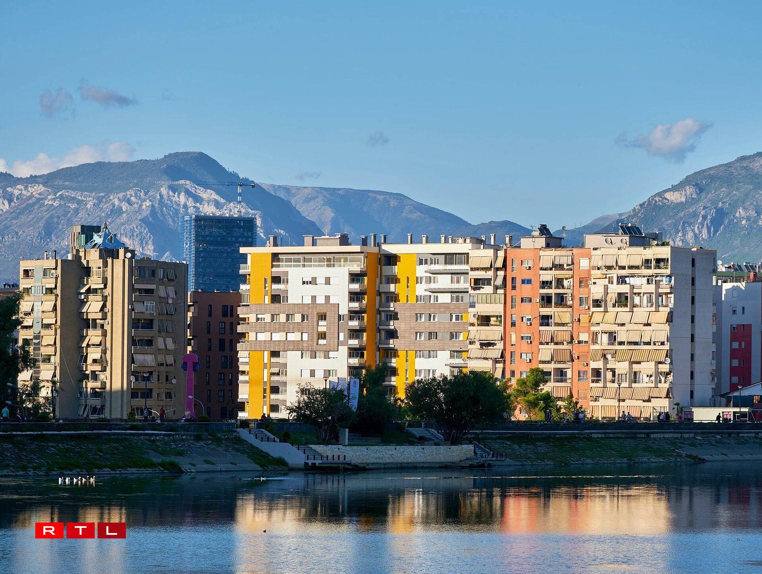 Colourful facades in Tirana.
