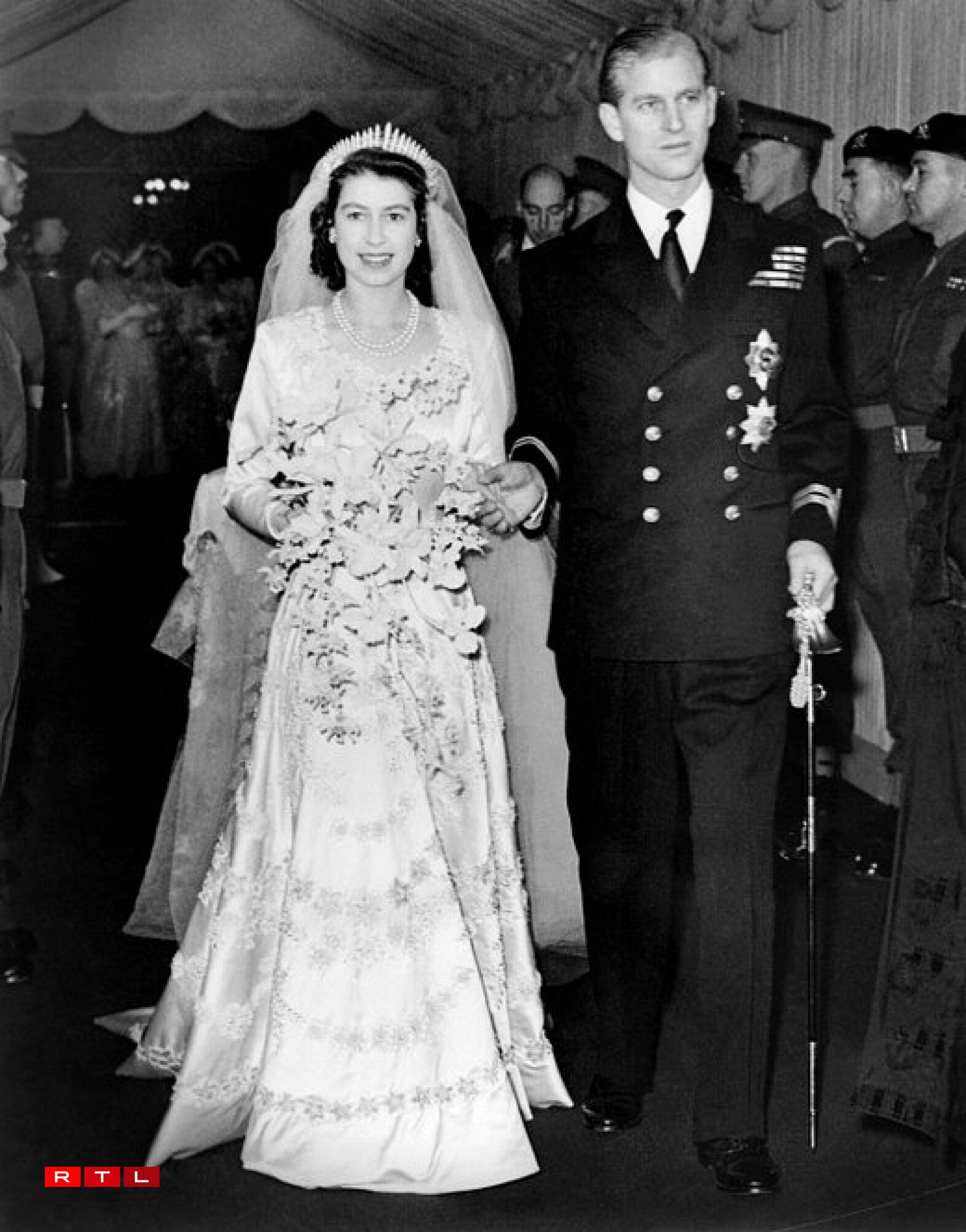 De Prënz Philip an d'Prinzessin Elizabeth un hirem Hochzäitsdag, den 20.11.1947, zu London.