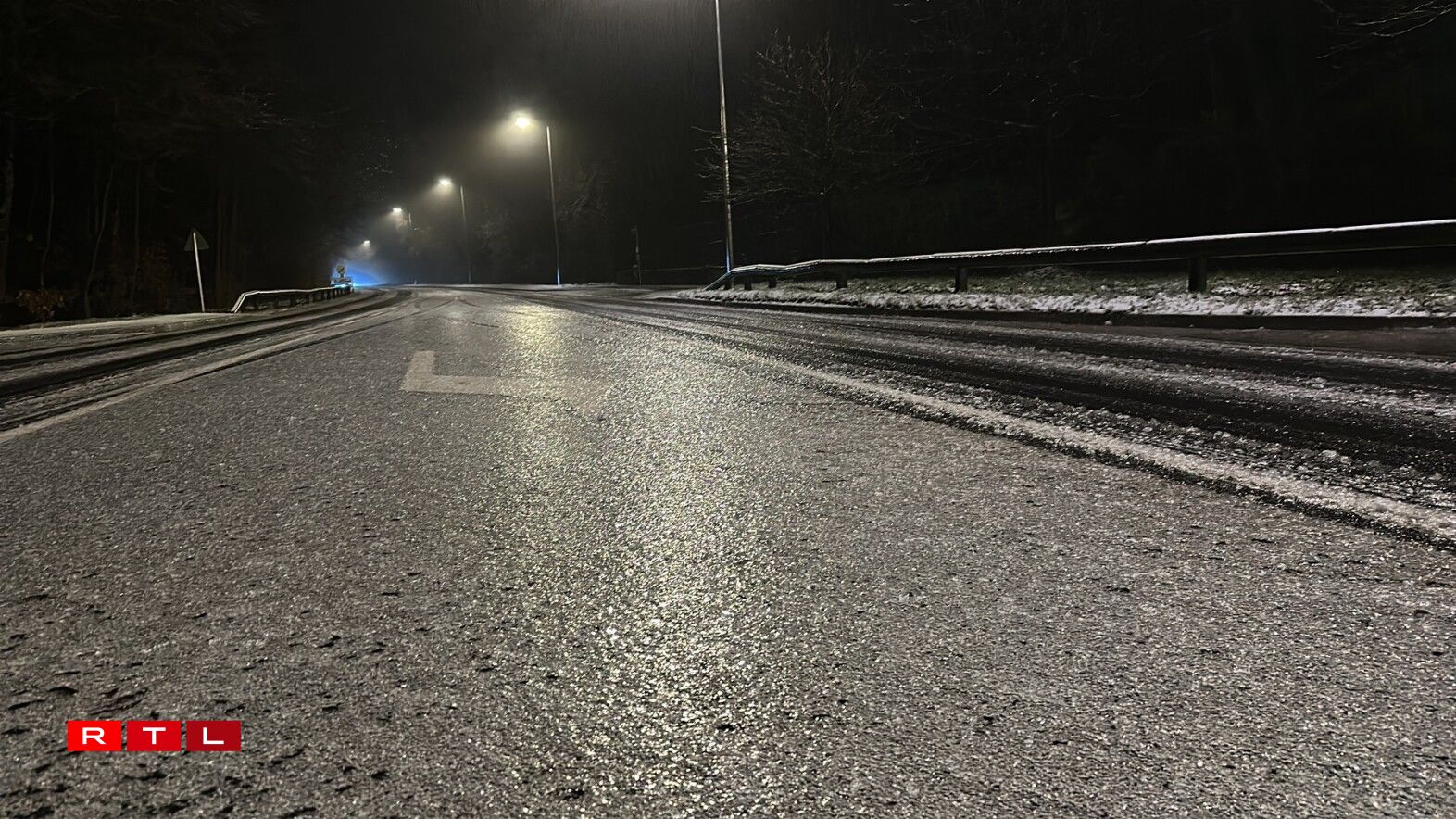 The icy road photographed just before 6am in Bridel.