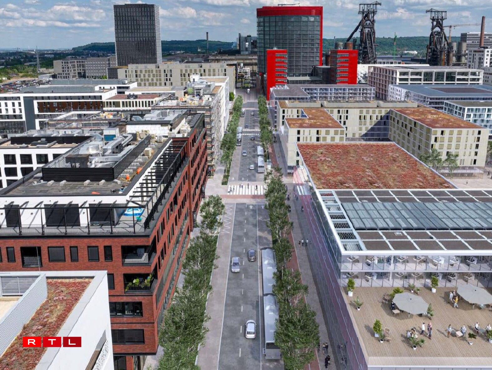 And its projected version in 2035, with a new row of trees and bus lanes.