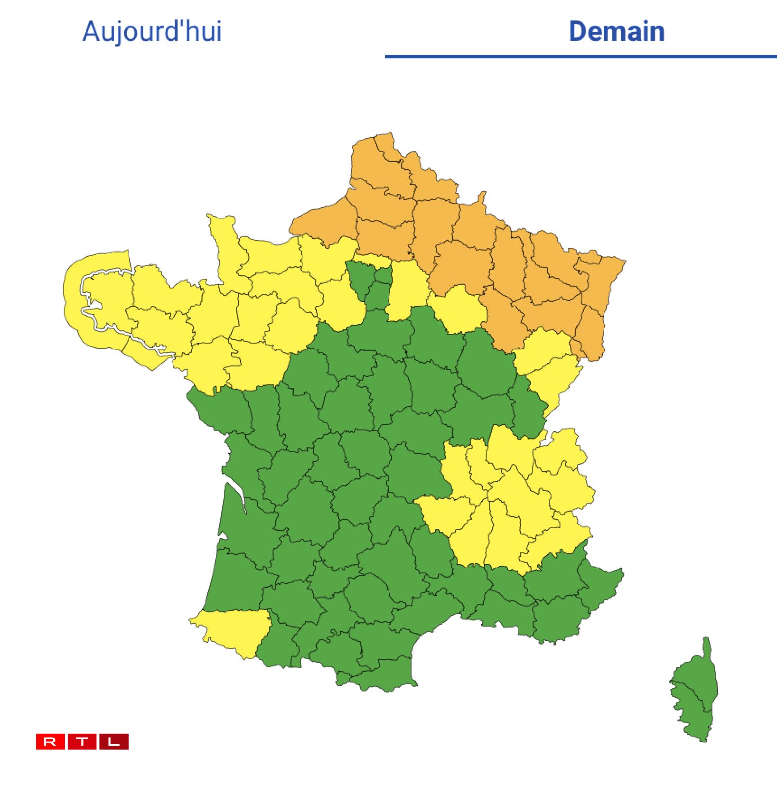 Les 16 départements passeront en vigilance orange à partir de samedi soir