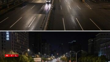 Les rues de Wuhan dénuées de trafic le 26 janvier 2020 (en haut) mais bondées le 19 janvier 2021 (en bas).