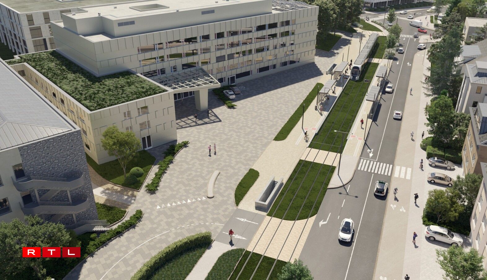 The tram stop in front of the CHL, on the route d'Arlon.