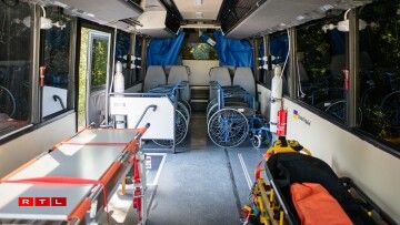 An inside view of the medical bus.
