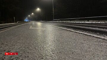 The icy road photographed just before 6am in Bridel.