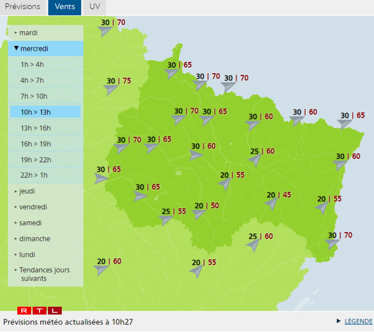 Les prévisions pour le Grand Est mercredi matin.