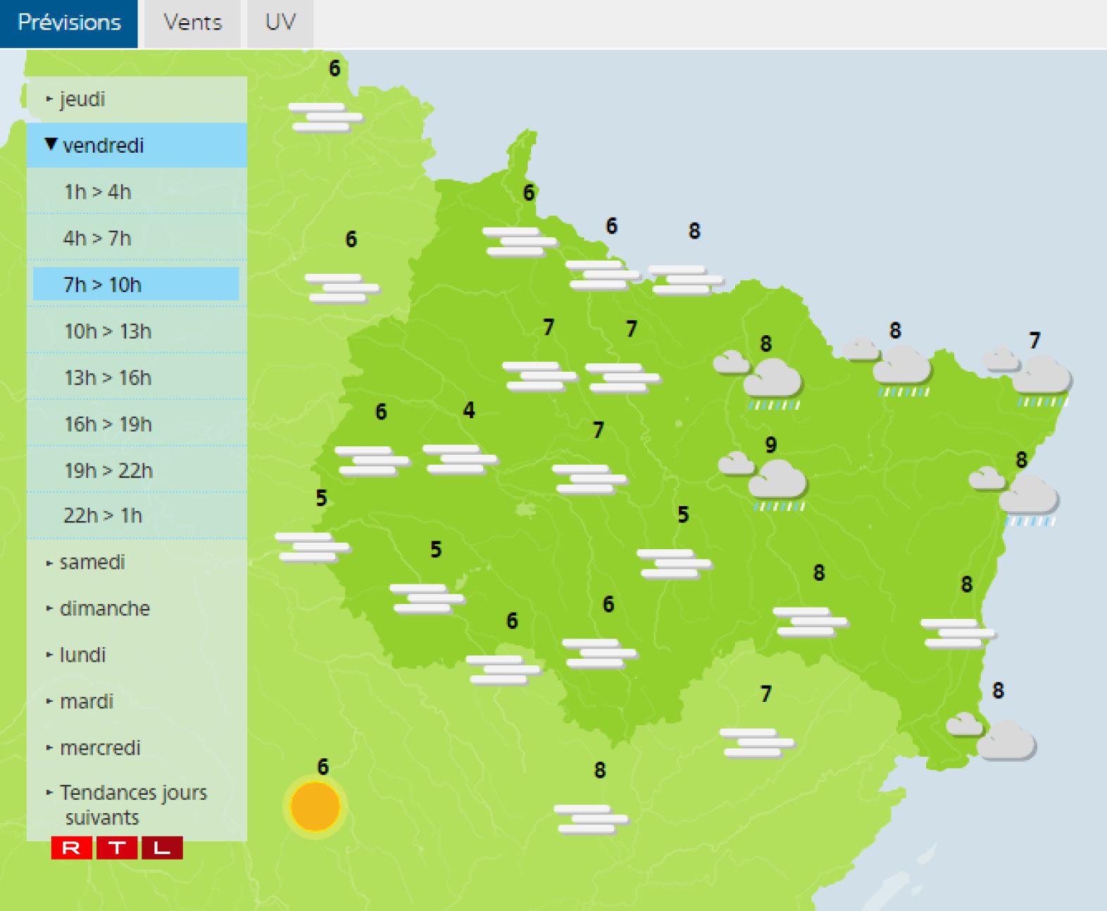 Les prévisions pour vendredi matin (7h-10h).