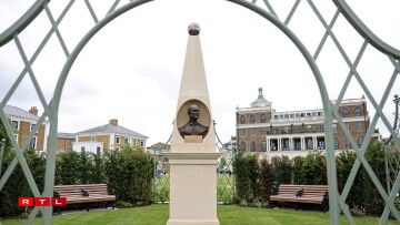 A bust in Poundbury commemorating Prince Philip.