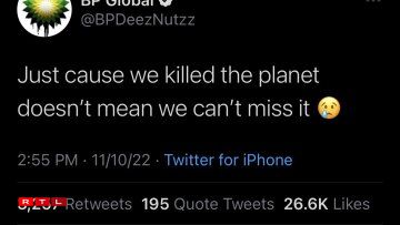 A user impersonating energy giant BP highlighted the oil major's awkward switch to campaigning to stop climate change.