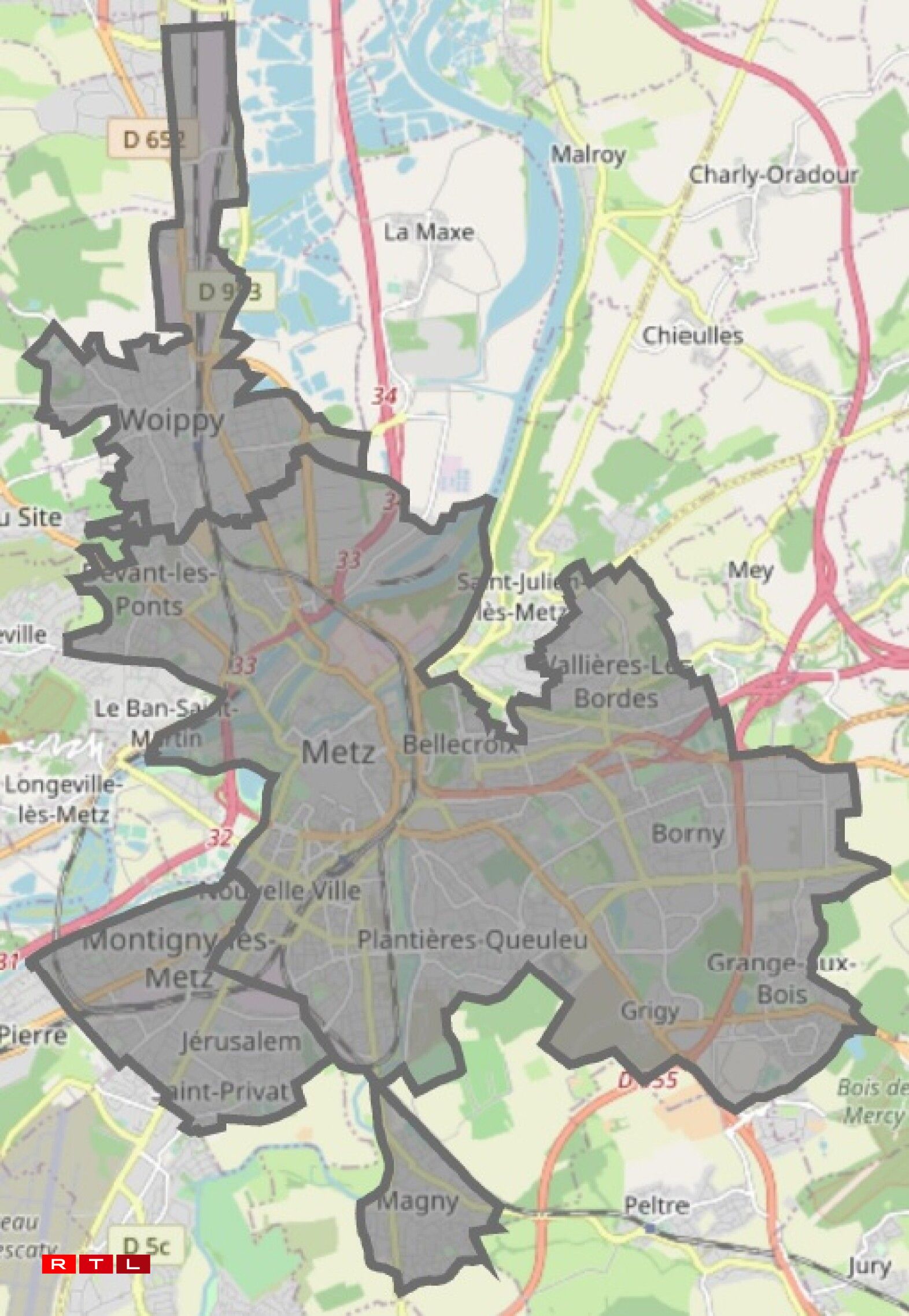 Zones où le masque est obligatoire à Metz et dans les communes proches.
