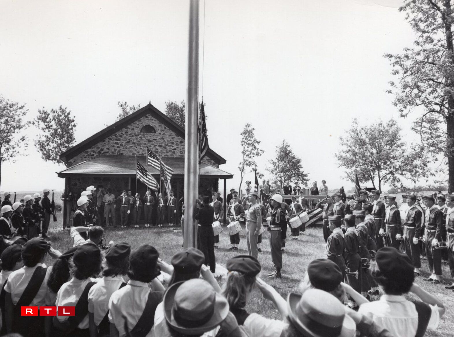 US Flag Day Celebration at Stony Hill School, Waubeka, Wisconsin - 1950s