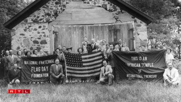 National Fraternal Flag Day Foundation in front of Stony Hill School before its renovation