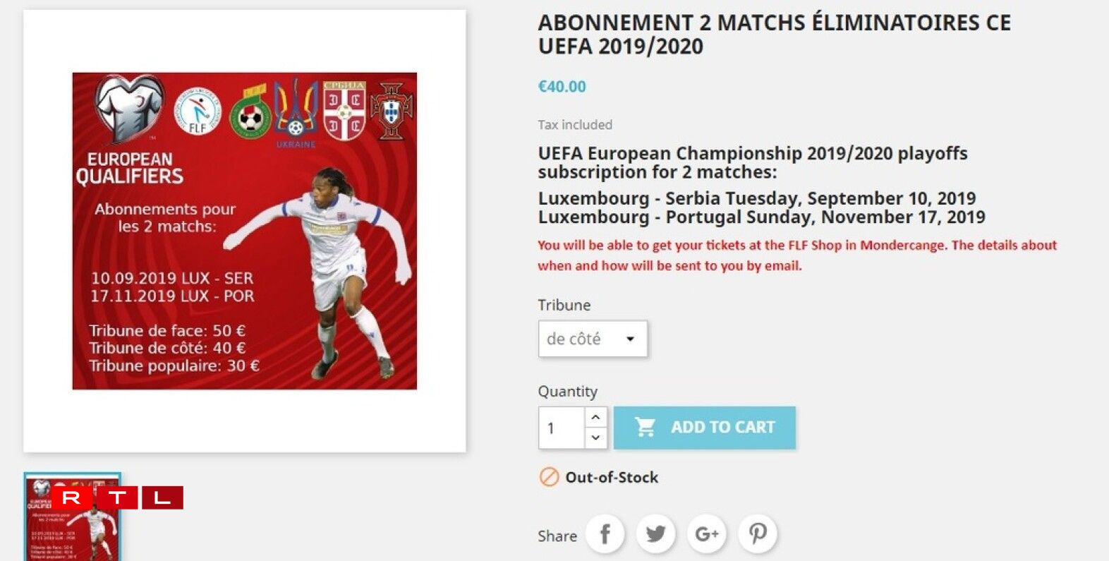 Les tickets pour la tribune