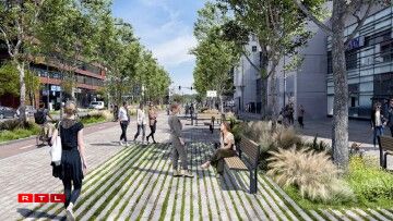 And its projected version for 2035, with a large pedestrian area and a new cycle path.