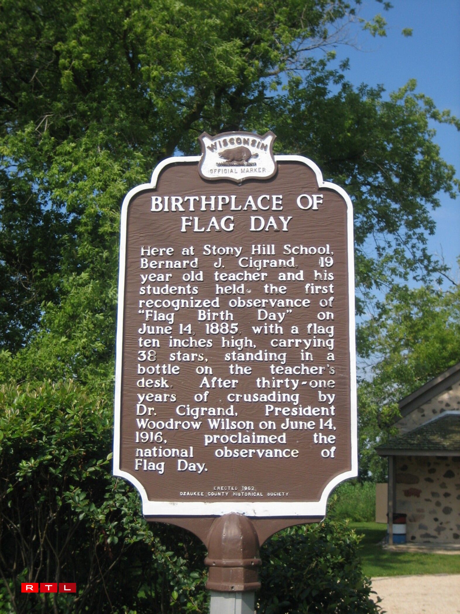 Historic Marker at Stony Hill School - Birthplace of US Flag Day