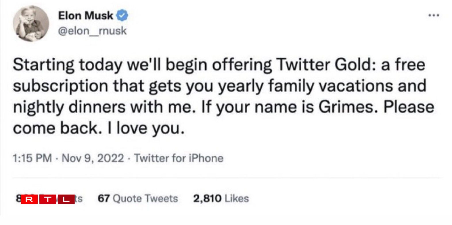 A user impersonating new Twitter CEO Elon Musk used the Twitter Blue feature to mock his relationship with singer Grimes.