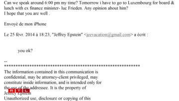 E-mail conversation between Ariane de Rothschild and Jeffrey Epstein in 2014.