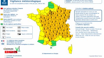 La carte des vigilances de Météo France