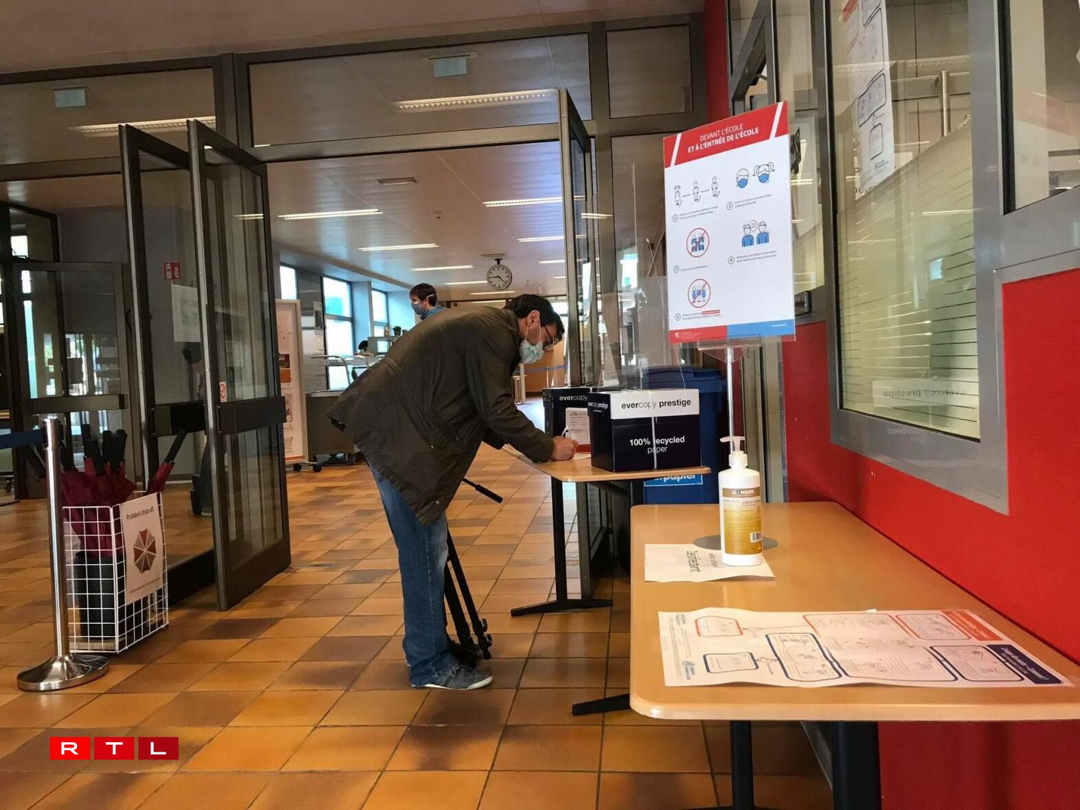 Disinfectant provided at school entrance.