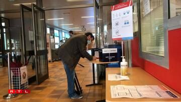 Disinfectant provided at school entrance.