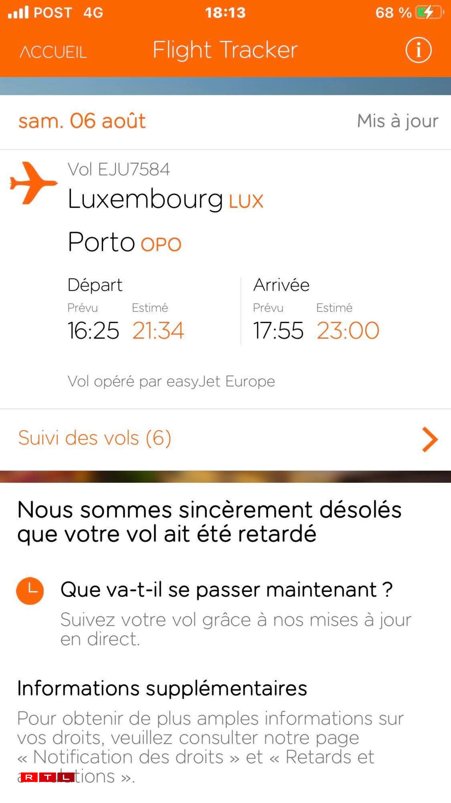 Des captures d'écran qui nous ont été transmises par un passager concerné le 6 août 2022
