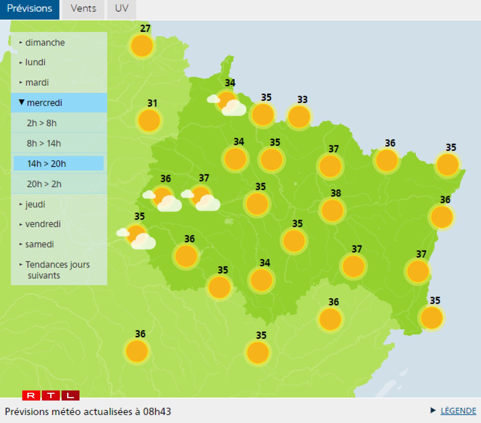 Jusqu'à 37 °C en Moselle mercredi.