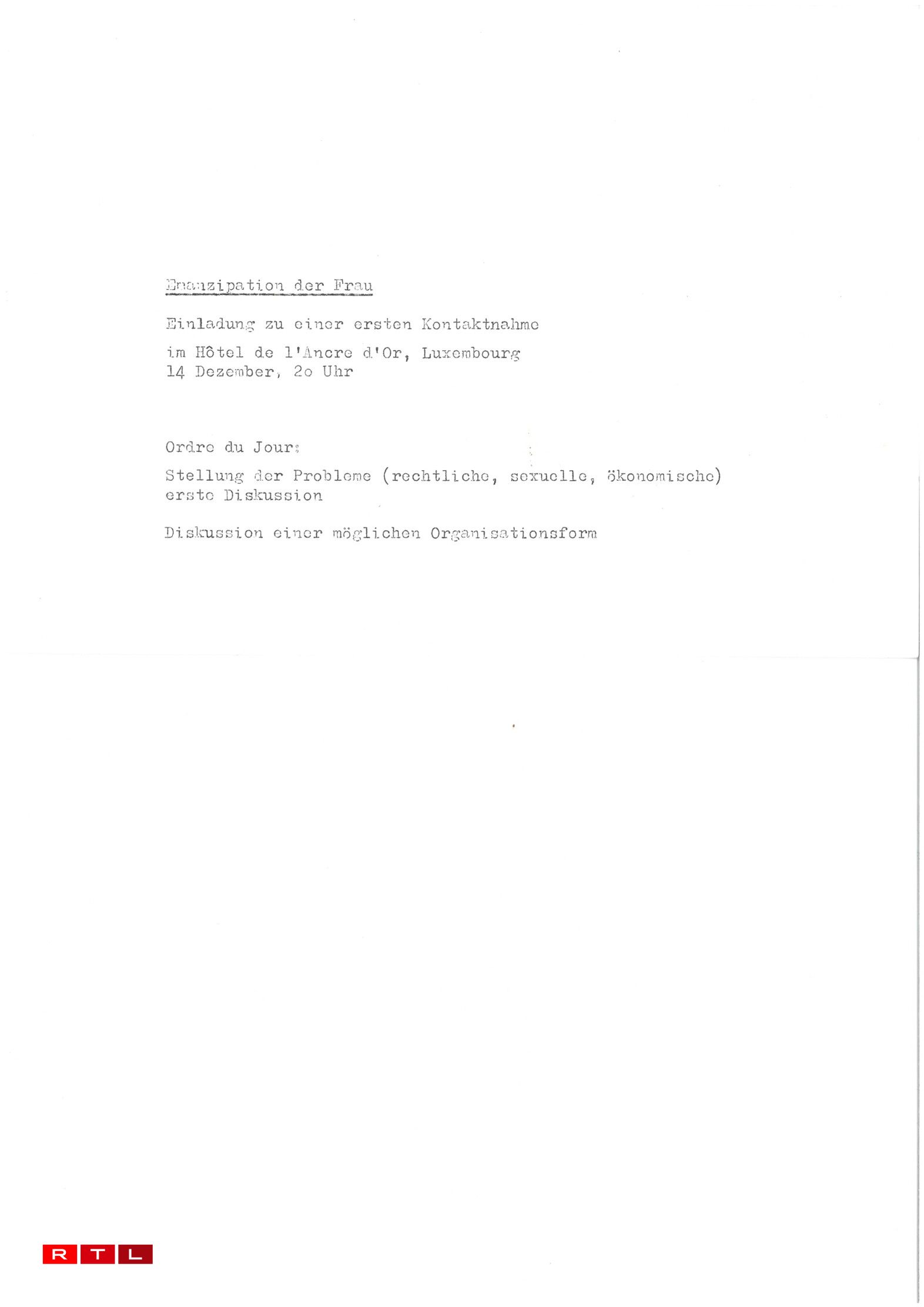 Eng Invitatioun zum éischten Treffen vun der nei gegrënnter Beweegung.