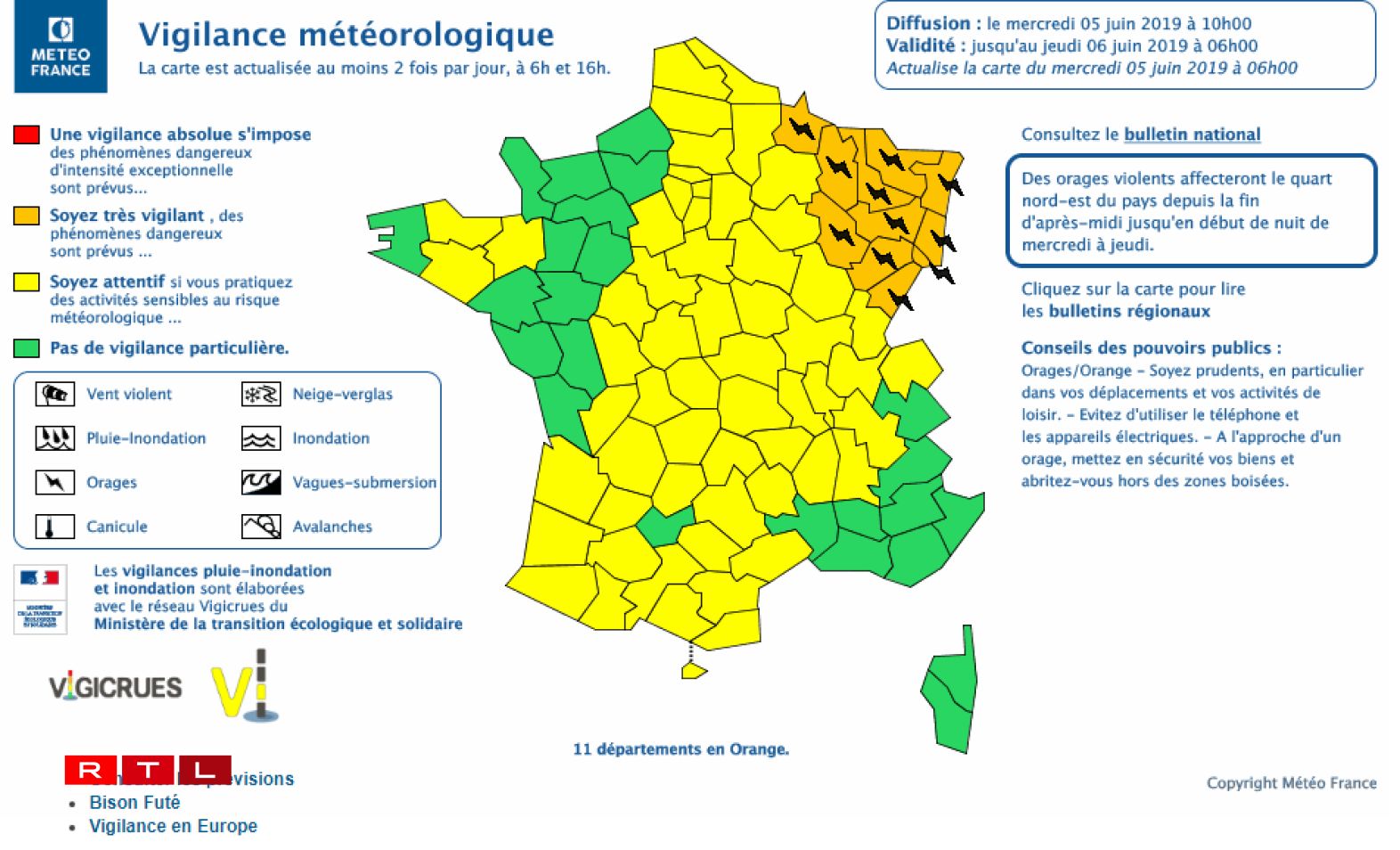 Les nouvelles prévisions de Météo France.