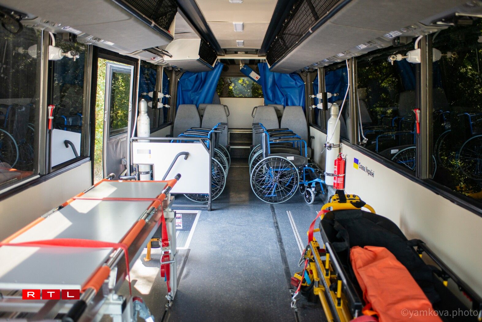 An inside view of the medical bus.