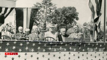 First Celebration of US Flag at the Restored Stony Hill School. Cigrand's wife and family members were present - 1953