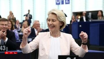 D'Ursula von der Leyen ass fir weider 5 Joer als Kommissiounspresidentin vum EU-Parlament gewielt ginn.