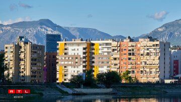 Colourful facades in Tirana.