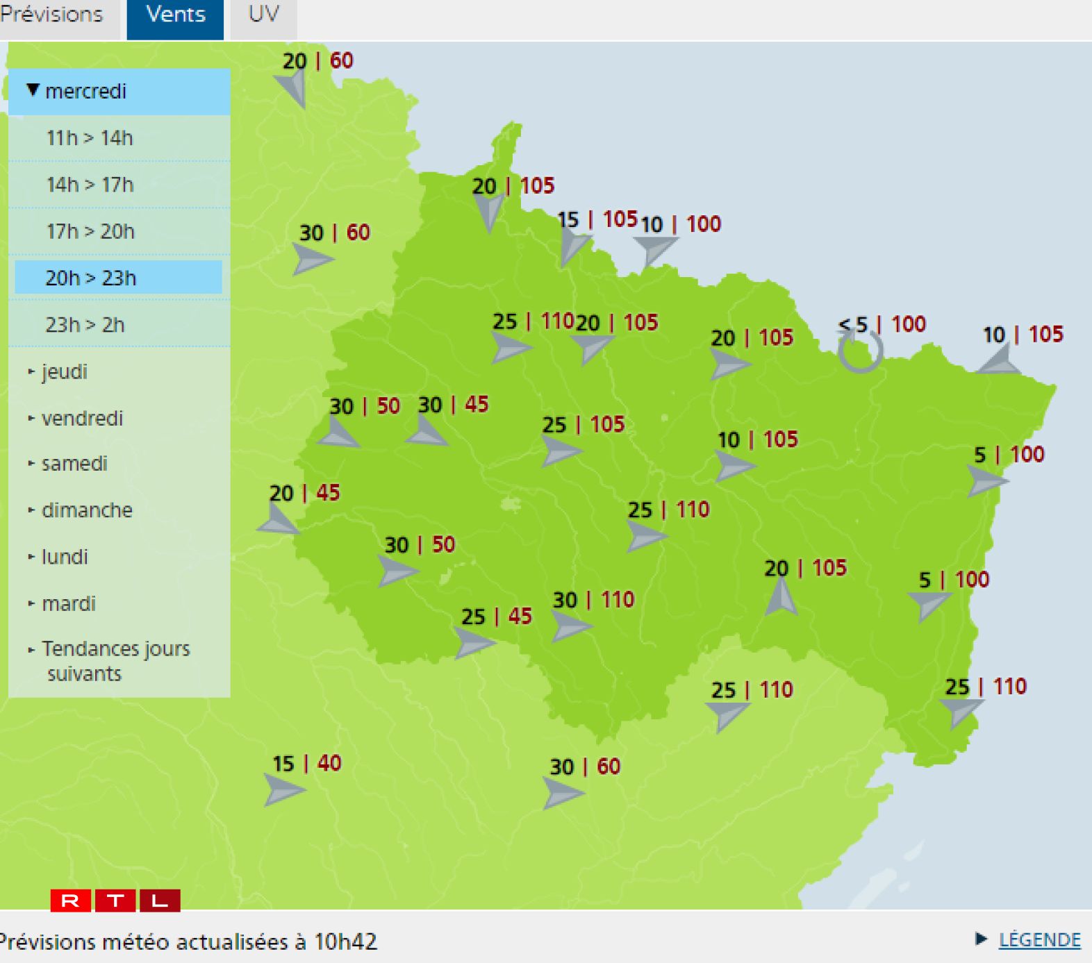 Les prévisions pour vendredi après-midi.