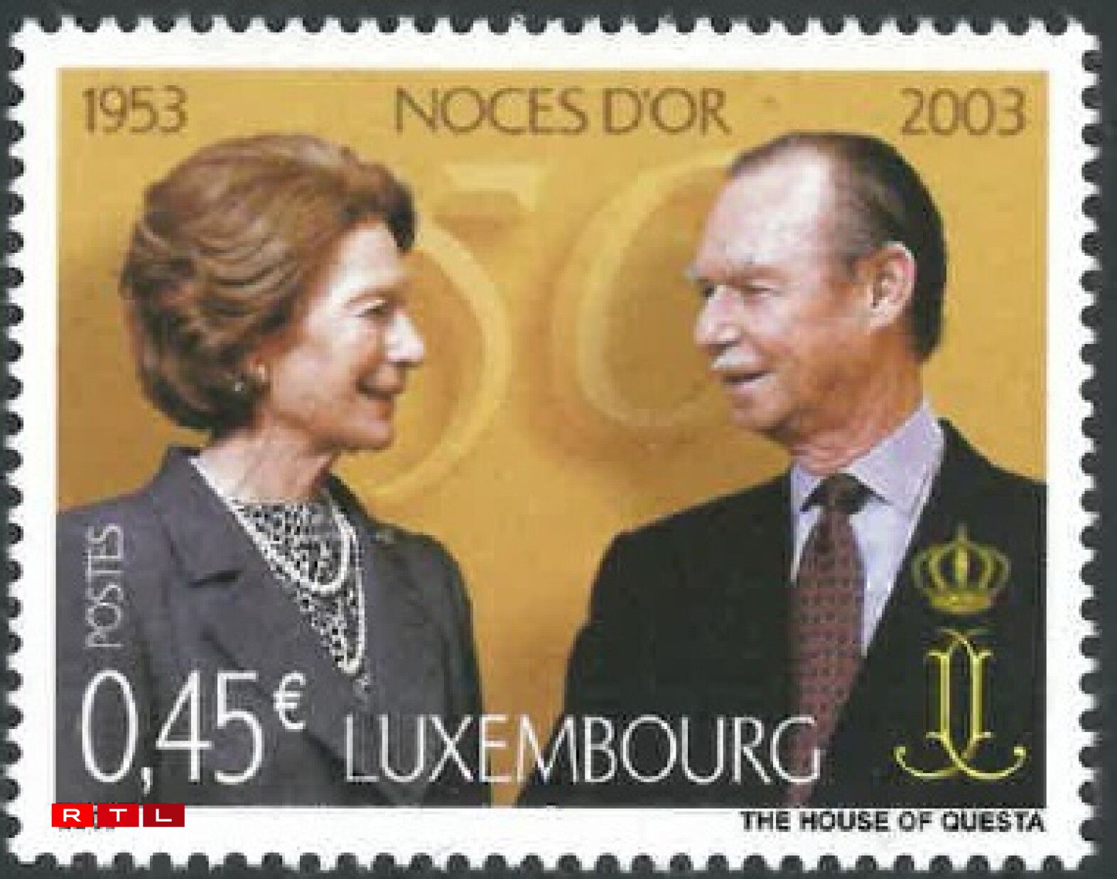 Le Grand-Duc Jean et son épouse Joséphine-Charlotte, ici en hommage à leurs noces d'or (50 ans de mariage).