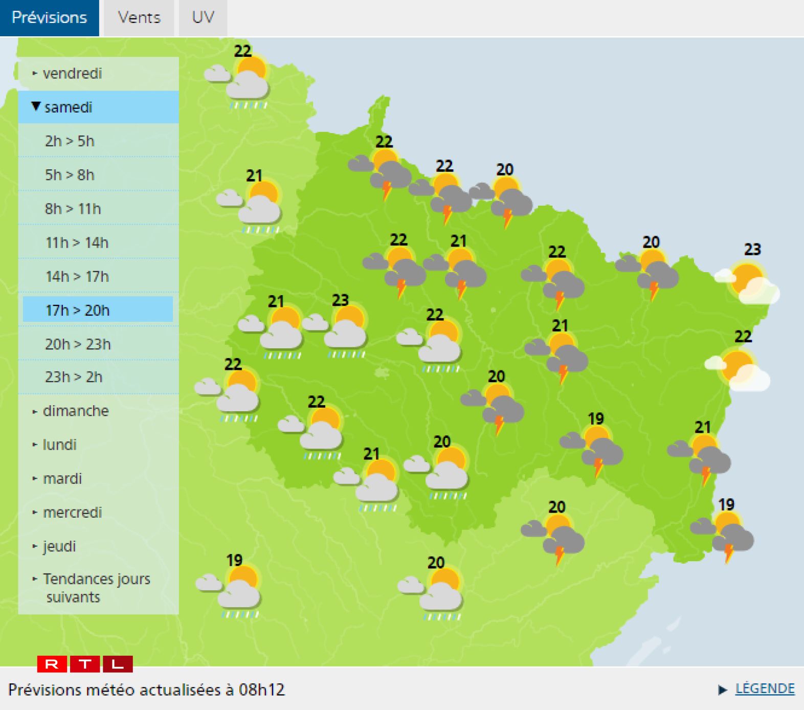 Les prévisions pour la soirée de samedi sont quasi-identiques