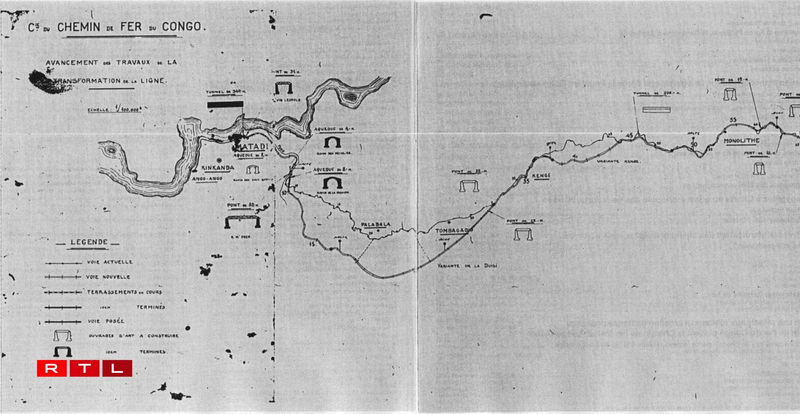 The old and new alignments of the Matadi-Leopoldville line in 1927.