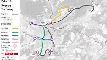 Le futur réseau du tram à Luxembourg-ville