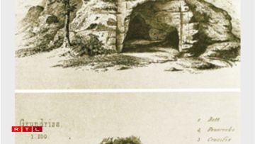 Scheme of the hermit's cave. Print of the national architect Charles Arendt (1860).