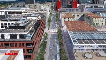 Et sa version projetée en 2035, avec une nouvelle rangée d'arbres et des voies de bus.